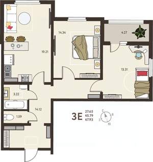 2-к квартира, вторичка, 68м2, 12/18 этаж