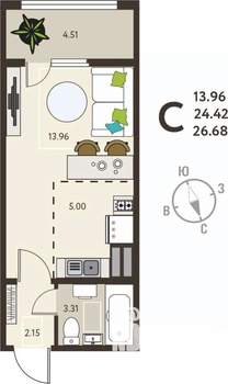 Студия квартира, вторичка, 27м2, 14/18 этаж
