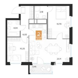 2-к квартира, вторичка, 61м2, 2/9 этаж
