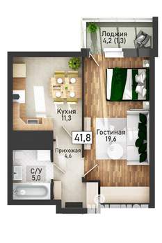 1-к квартира, вторичка, 42м2, 2/21 этаж