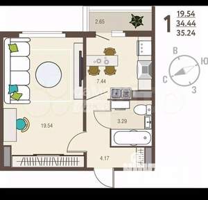 1-к квартира, вторичка, 35м2, 12/17 этаж