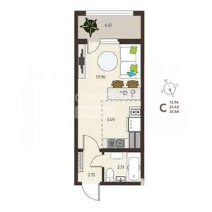 Студия квартира, вторичка, 27м2, 2/18 этаж