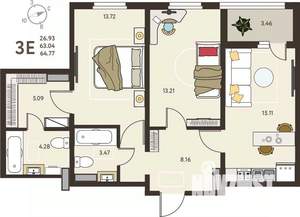 2-к квартира, вторичка, 65м2, 13/18 этаж