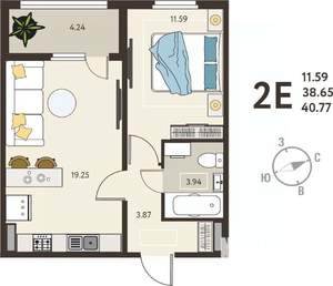 1-к квартира, вторичка, 41м2, 13/18 этаж