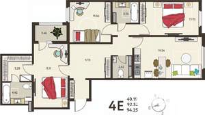 3-к квартира, вторичка, 94м2, 17/18 этаж