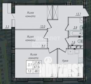 3-к квартира, сданный дом, 65м2, 3/10 этаж