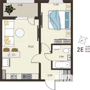 1-к квартира, вторичка, 41м2, 13/18 этаж