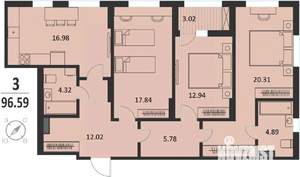 3-к квартира, вторичка, 97м2, 4/16 этаж