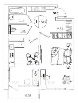 1-к квартира, вторичка, 49м2, 3/10 этаж