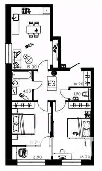 3-к квартира, вторичка, 69м2, 1/12 этаж