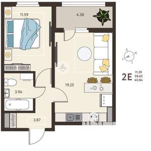 1-к квартира, вторичка, 41м2, 12/18 этаж