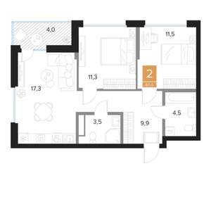 2-к квартира, вторичка, 60м2, 7/16 этаж