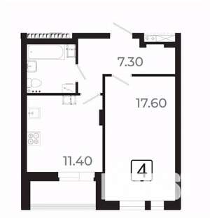 1-к квартира, вторичка, 43м2, 6/21 этаж