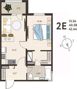 1-к квартира, вторичка, 42м2, 13/18 этаж