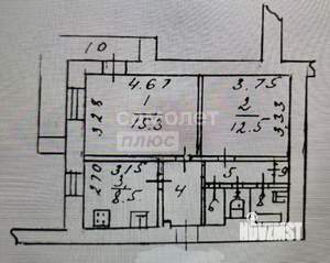 2-к квартира, вторичка, 50м2, 9/12 этаж