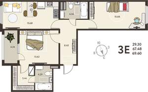 2-к квартира, вторичка, 70м2, 3/18 этаж