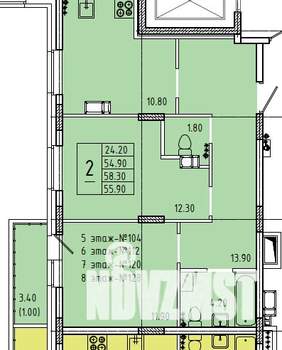 2-к квартира, строящийся дом, 58м2, 7/17 этаж