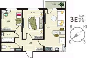 2-к квартира, вторичка, 48м2, 8/17 этаж