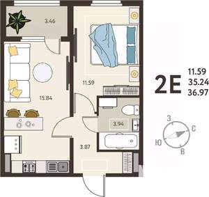 1-к квартира, вторичка, 37м2, 5/18 этаж