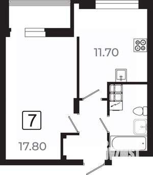 1-к квартира, вторичка, 40м2, 2/21 этаж