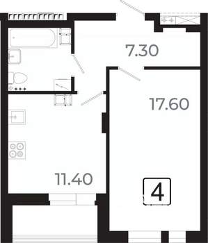 1-к квартира, вторичка, 42м2, 12/21 этаж