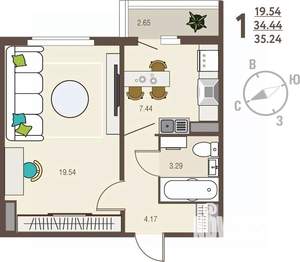 1-к квартира, вторичка, 35м2, 11/17 этаж