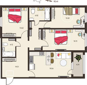 3-к квартира, вторичка, 92м2, 8/18 этаж