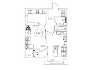 1-к квартира, вторичка, 45м2, 4/10 этаж