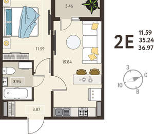 1-к квартира, вторичка, 37м2, 14/18 этаж