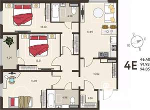 3-к квартира, вторичка, 94м2, 10/18 этаж