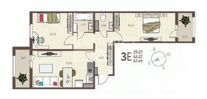 2-к квартира, вторичка, 67м2, 17/17 этаж