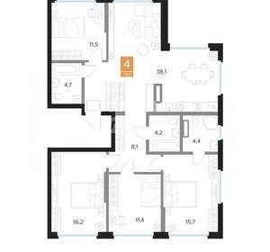 4-к квартира, вторичка, 114м2, 13/13 этаж