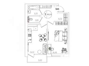 1-к квартира, вторичка, 49м2, 4/10 этаж