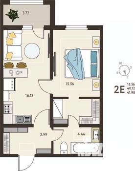 1-к квартира, вторичка, 42м2, 13/18 этаж