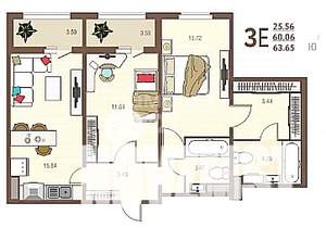 3-к квартира, вторичка, 64м2, 11/17 этаж