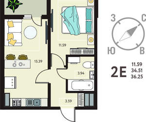 1-к квартира, вторичка, 36м2, 17/18 этаж