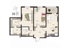 2-к квартира, строящийся дом, 65м2, 3/18 этаж