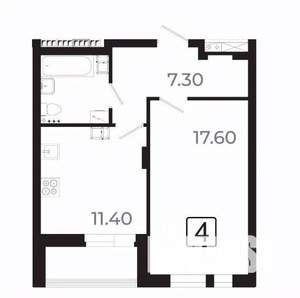 1-к квартира, вторичка, 42м2, 16/21 этаж