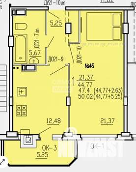 1-к квартира, сданный дом, 50м2, 5/10 этаж
