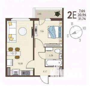 1-к квартира, вторичка, 32м2, 17/17 этаж