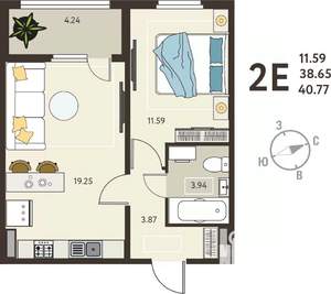 1-к квартира, вторичка, 41м2, 13/18 этаж