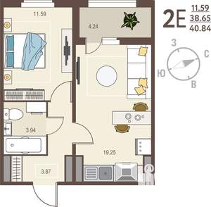 1-к квартира, вторичка, 41м2, 4/17 этаж