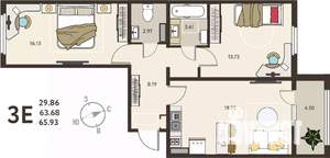 2-к квартира, вторичка, 66м2, 13/18 этаж