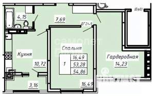 1-к квартира, вторичка, 55м2, 4/8 этаж