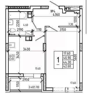 1-к квартира, вторичка, 43м2, 11/21 этаж