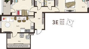 2-к квартира, вторичка, 70м2, 17/18 этаж