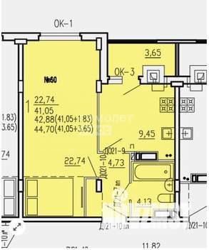 1-к квартира, вторичка, 43м2, 7/10 этаж