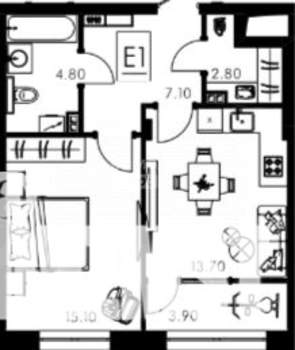 2-к квартира, вторичка, 47м2, 5/15 этаж