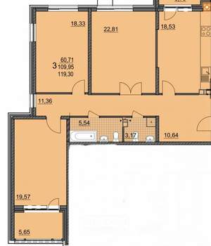3-к квартира, вторичка, 119м2, 2/19 этаж