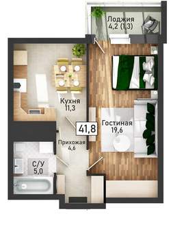 1-к квартира, вторичка, 41м2, 21/21 этаж